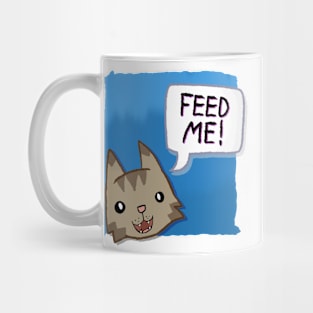 Feed Me! [Mackerel Tabby Cat With A Blue Background] Mug